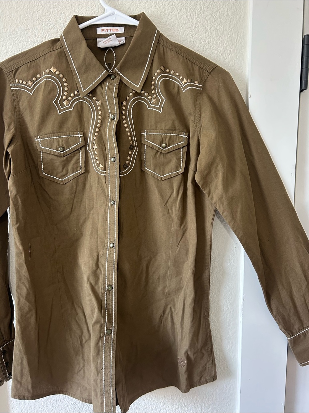 Ariat Olive Brown Fitted Shirt with Contrasting Labels